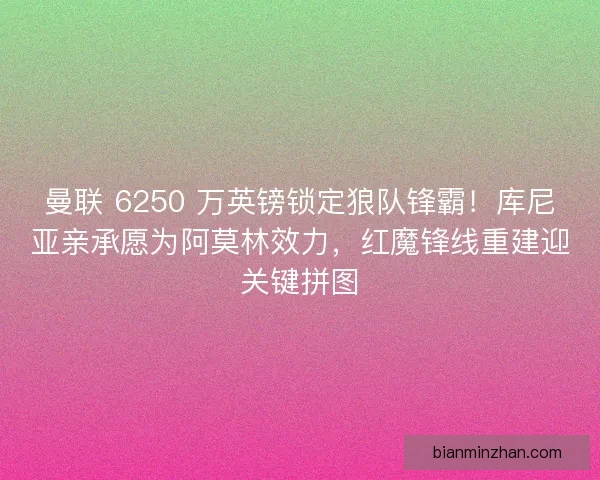曼联 6250 万英镑锁定狼队锋霸！库尼亚亲承愿为阿莫林效力，红魔锋线重建迎关键拼图